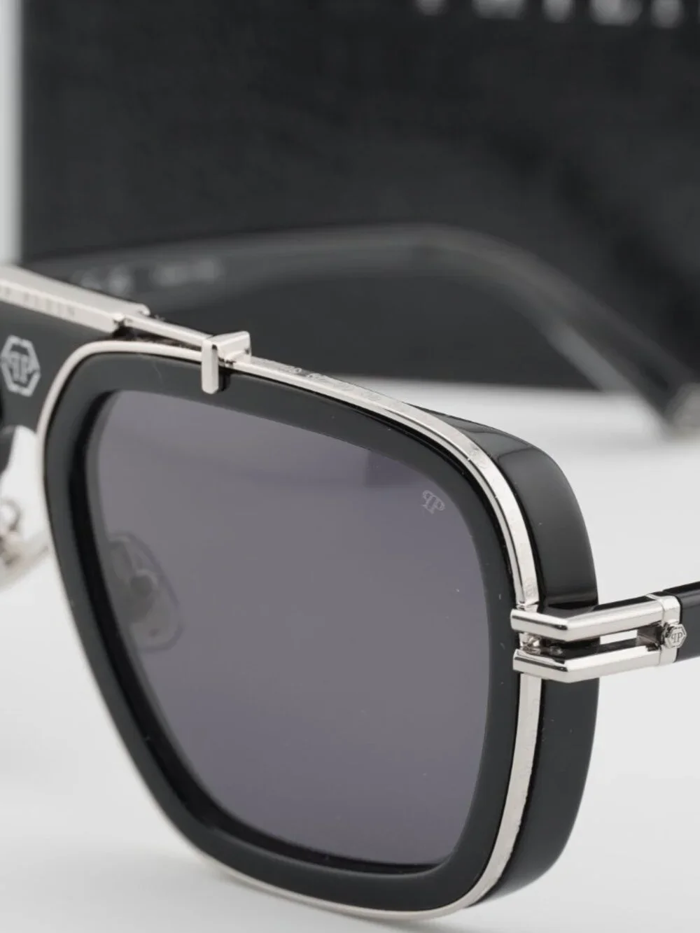 Philipp Plein SPP109M 0700 Aviator Sunglasses – Shiny Black/Grey